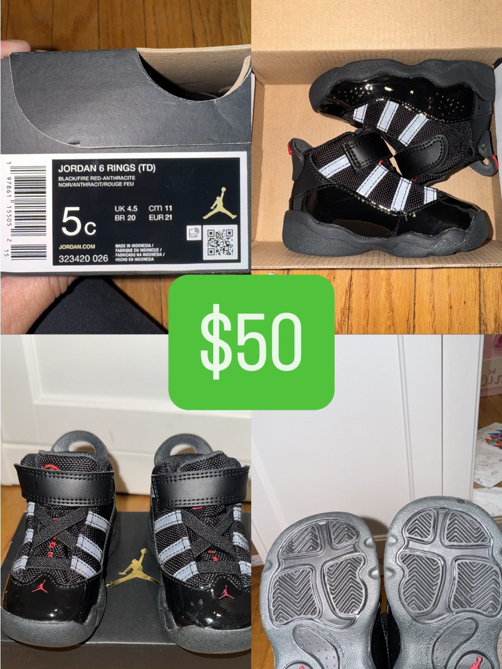 Jordan Kids Black and Red Sneakers - 6 Rings Style